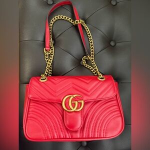 Gucci Red Chevron GG Shoulder Bag with Gold Hardware